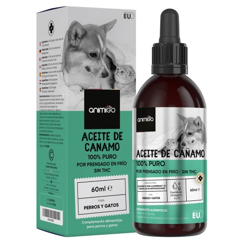 Aceite de Cáñamo - 60ml Perros y Gatos - Relajante para Perros y Gatos Natural